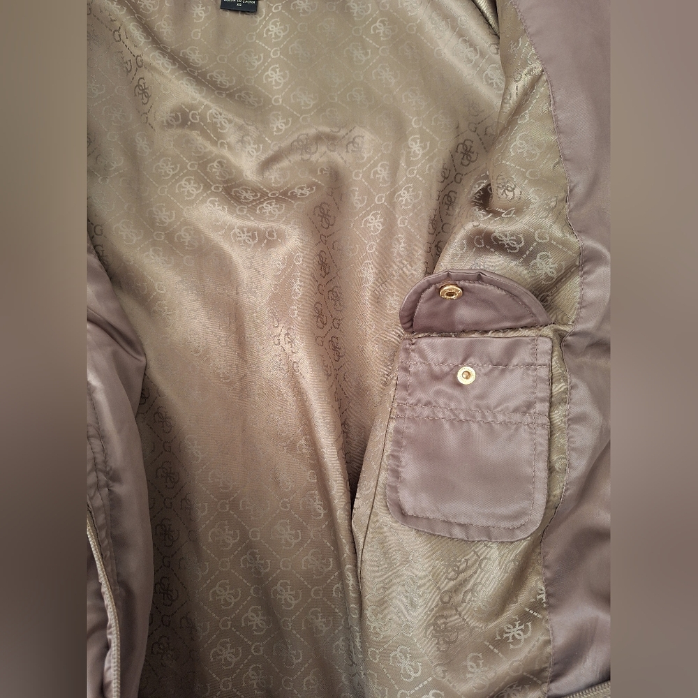 Guess Y2K Fur Hooded Long Jacket Down Puffer Utility Parka Womens XS Bronze - Picture 9 of 16